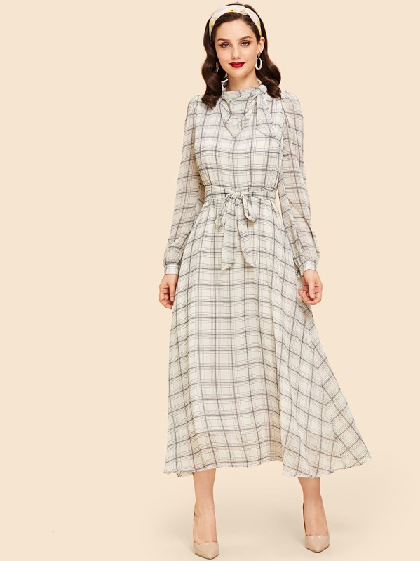 

Zip Back Belted Plaid Print Dress, Multicolor, Julie H.