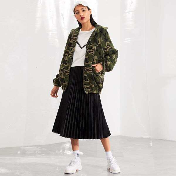 

Camo Teddy Hooded Teddy Jacket, Multicolor