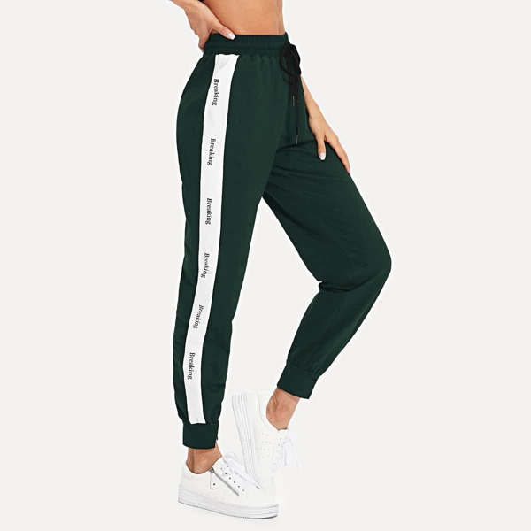 

Letter Print Contrast Sideseam Sweatpants