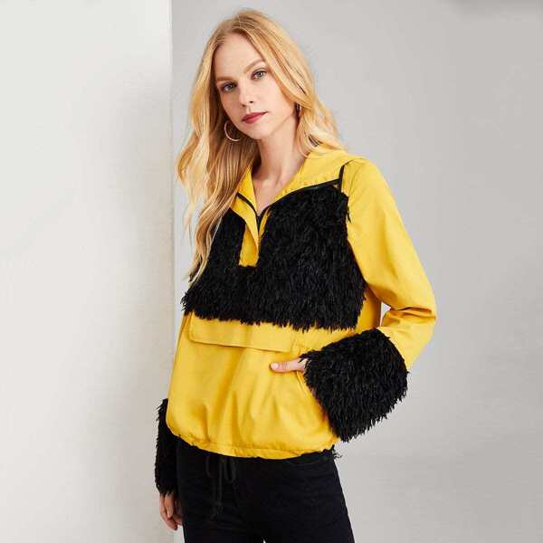 

Zip Half Placket Faux Fur Sweatshirt