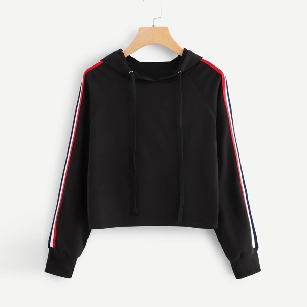 

Striped Tape Drawstring Hoodie