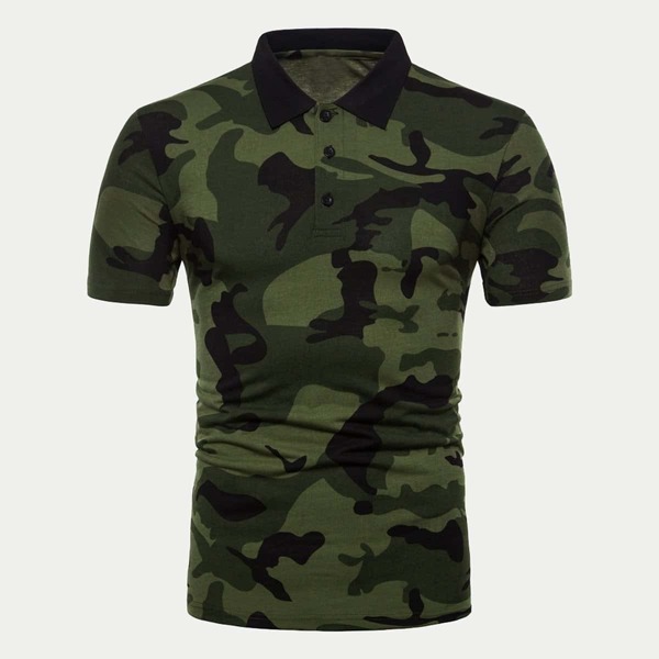 

Men Camo Print Polo Shirt, Army green