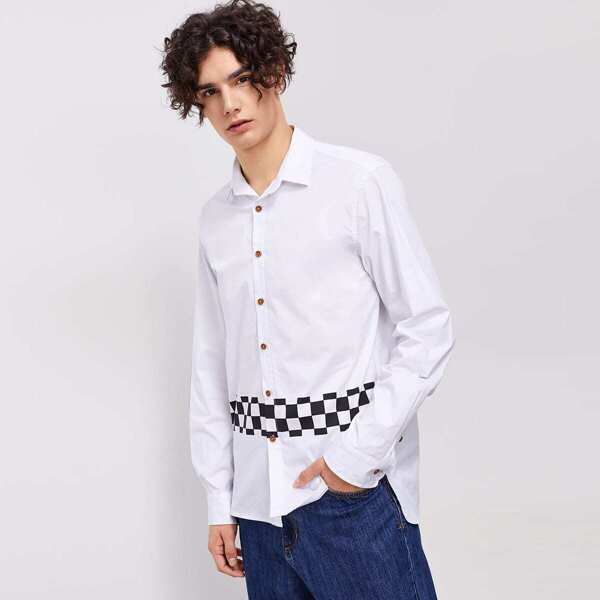 

Men Gingham Insert Shirt, White