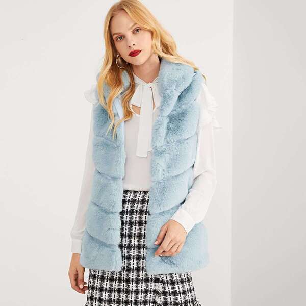 

Paneled Faux Fur Hooded Vest