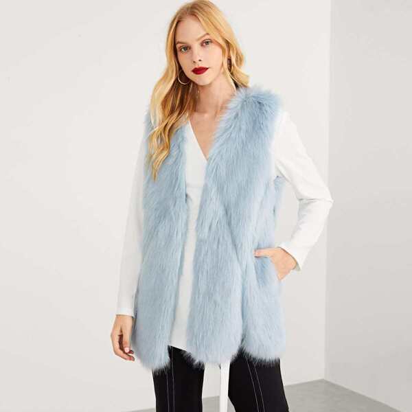 

Open Front Puffy Faux Fur Vest
