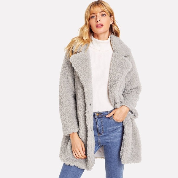 

Solid Faux Fur Coat
