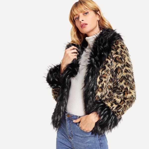 

Faux Fur Leopard Print Coat