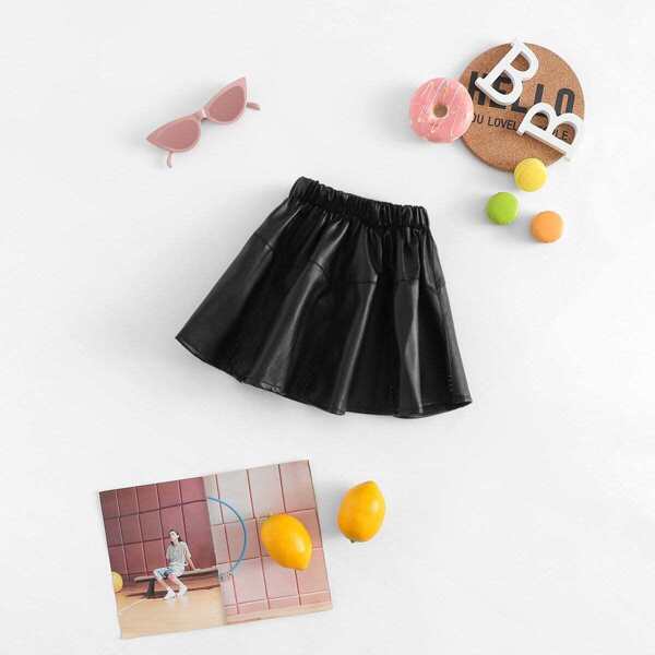 

Toddler Girls Solid Flared PU Skirt, Black