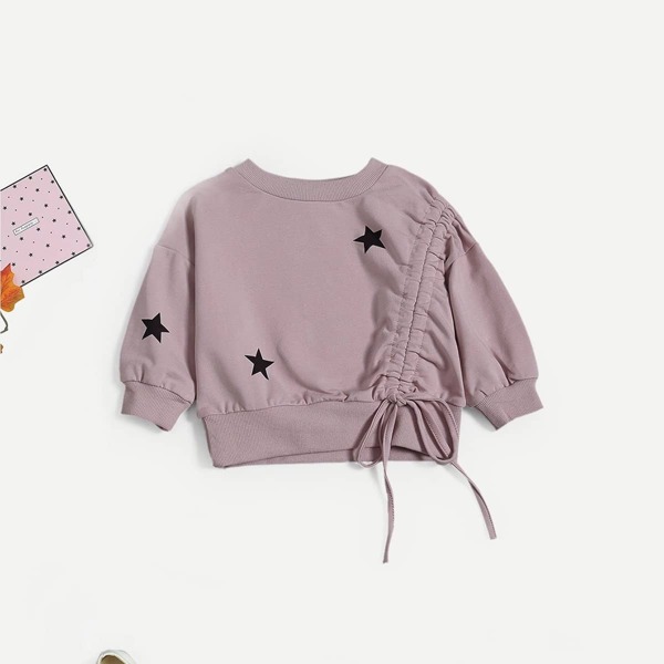 

Toddler Girls Drawstring Detail Star Pattern Sweatshirt, Pink