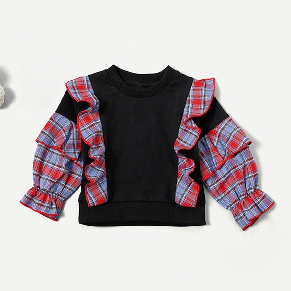 

Toddler Girls Ruffle Trim Contrast Plaid Sweatshirt