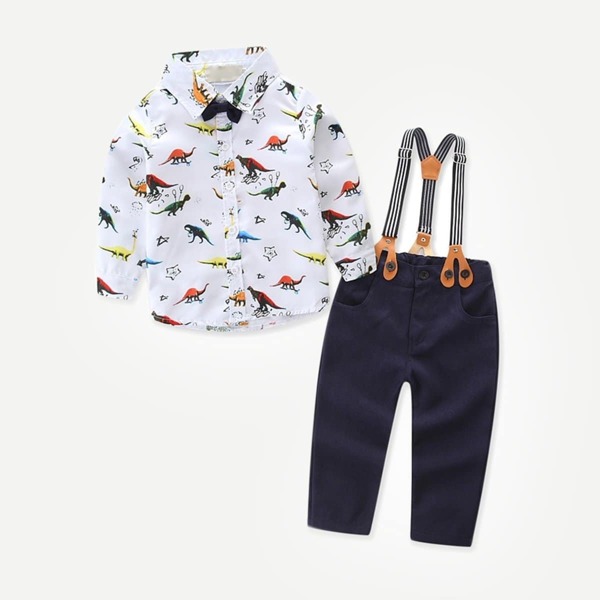 

Toddler Boys Dinosaur Print Shirt With Overalls, Multicolor