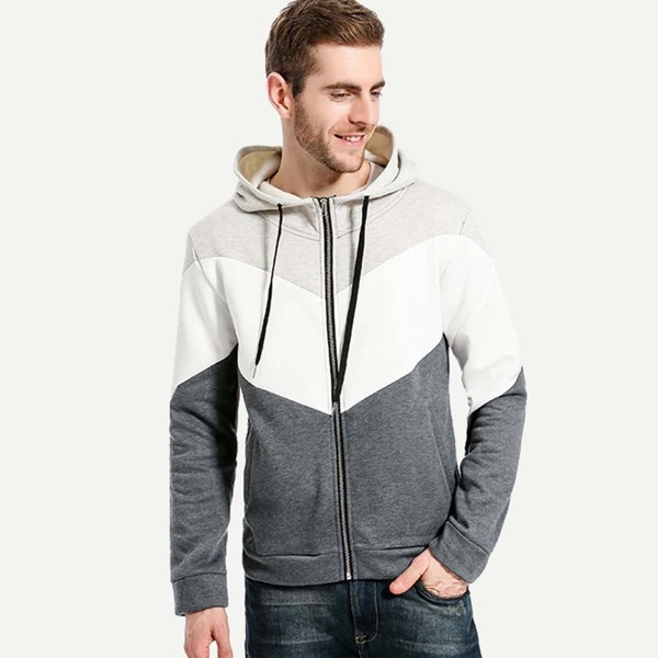 

Men Cut And Sew Panel Zip Up Hoodie, Multicolor