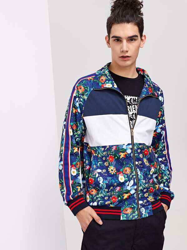 

Мужчины Zip Up Cut и Sew Цветочный куртка, Adam T