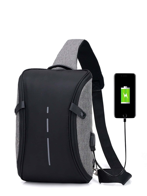 

Men USB Charging Port Nylon Bum Bag, Black