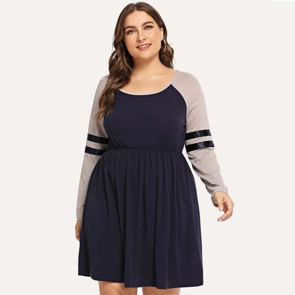 

Plus Contrast Stripe Colorblock Night Dress, Navy