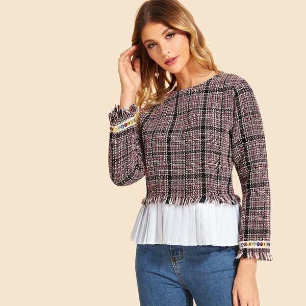 

Fringe Detail Plaid Blouse