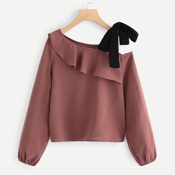 

One Shoulder Bow Tie Flounce Top