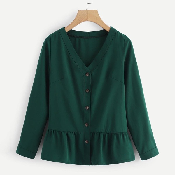 

Single Breasted Ruffle Hem Blouse