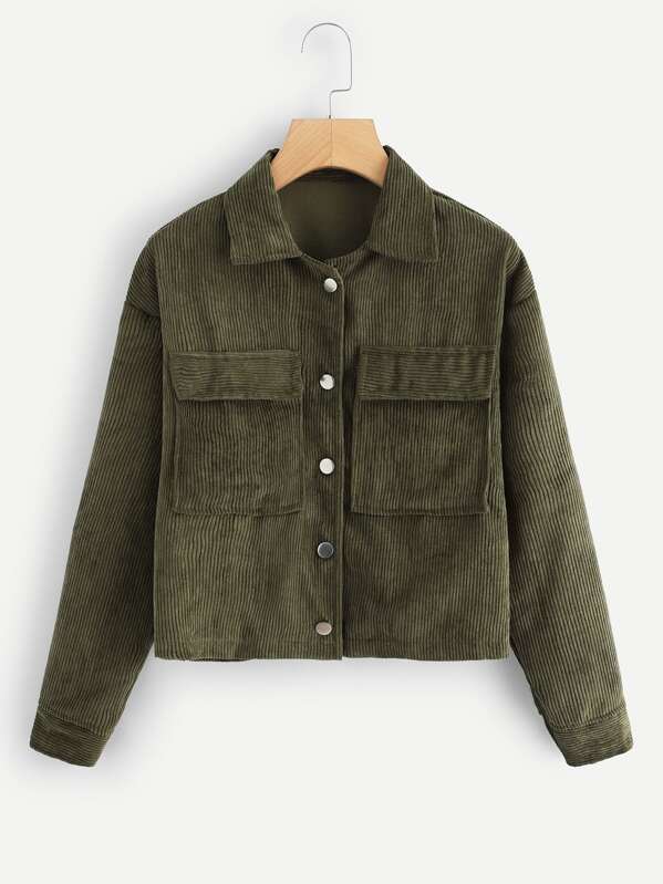 

Pocket Decoration Solid Jacket, Army green