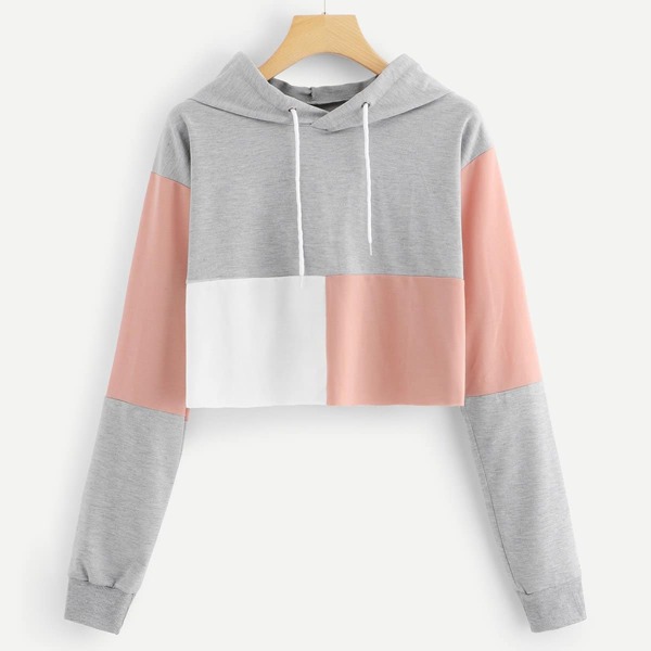 

Color Block Drawstring Detail Hooded Sweatshirt, Multicolor