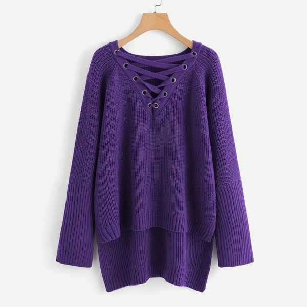 

Plus Grommet Crisscross Step Hem Sweater