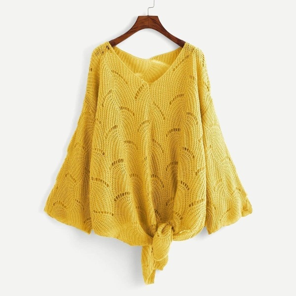 

Plus Loose Knit Knot Sweater, Yellow