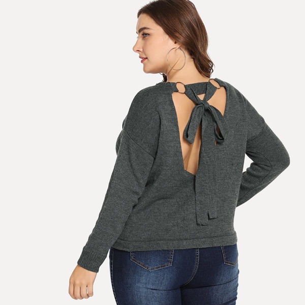 

Plus Cut Out Knot Back Drop Shoulder Sweater