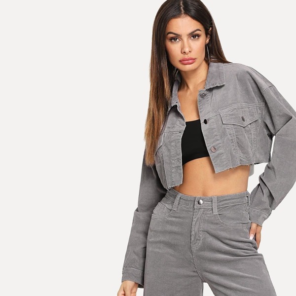 

Drop Shoulder Crop Denim Jacket, Grey