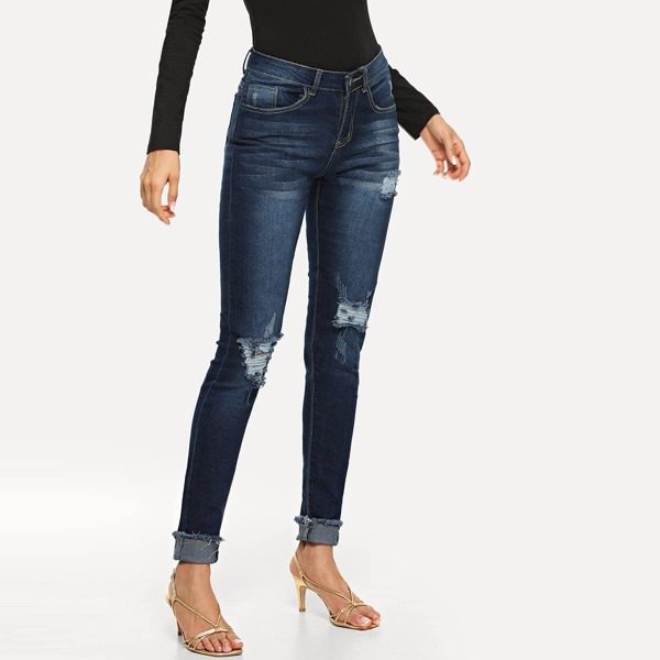 

Raw Hem Ripped Jeans