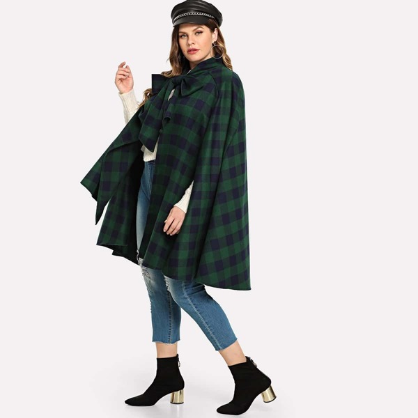 

Plus Raglan Sleeve Open Front Plaid Coat