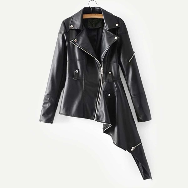 

Faux Leather Asymmetric Hem Biker Jacket
