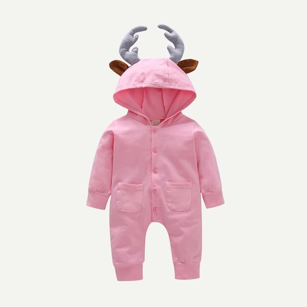 

Toddler Girls Antler Decoration Hooded Jumpsuit