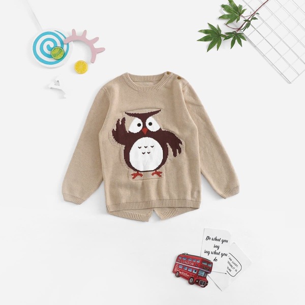 

Toddler Girls Owl Print Slit Hem Jumper