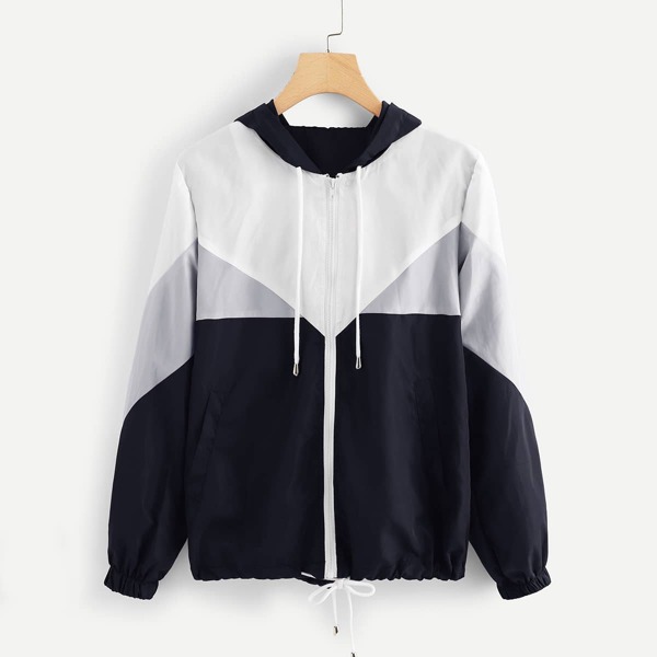 

Color Block Drawstring Hem Hooded Jacket, Multicolor