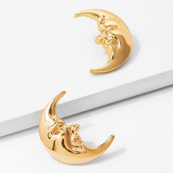 

Face Design Moon Stud Earrings 1pair, Gold