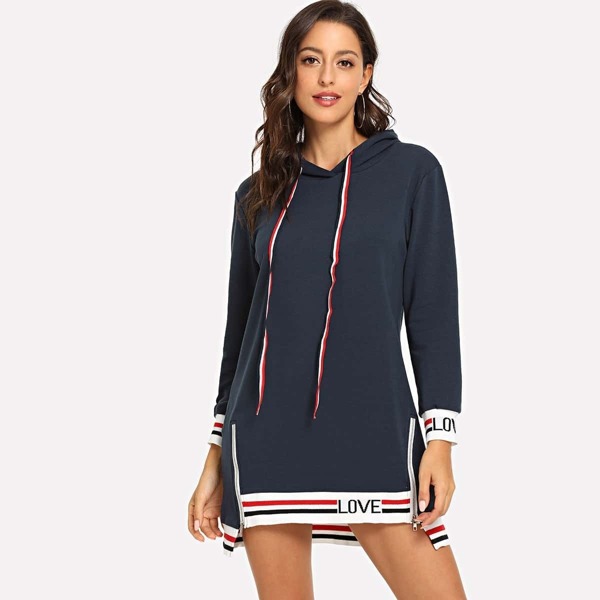 

Slogan Tape Sweatshirt Dress, Navy