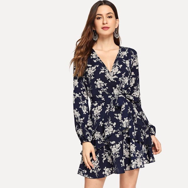 

Floral Print Belted Wrap Tea Dress