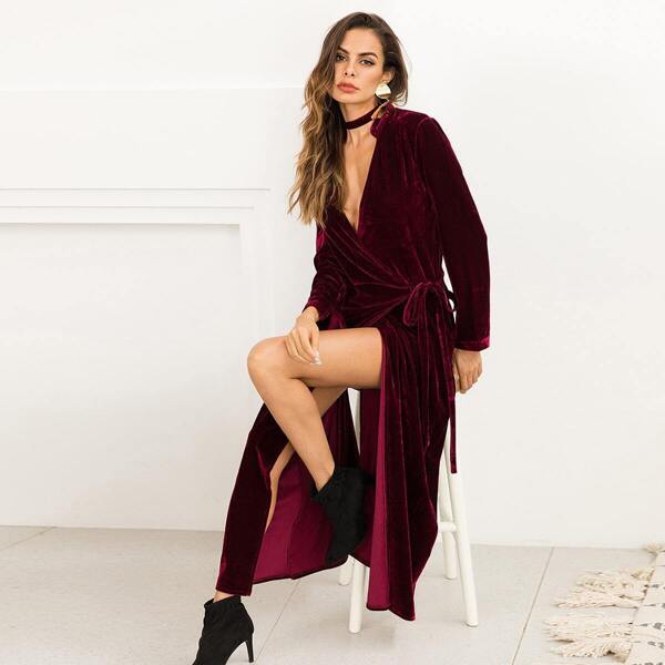 

High Split Velvet Wrap Dress