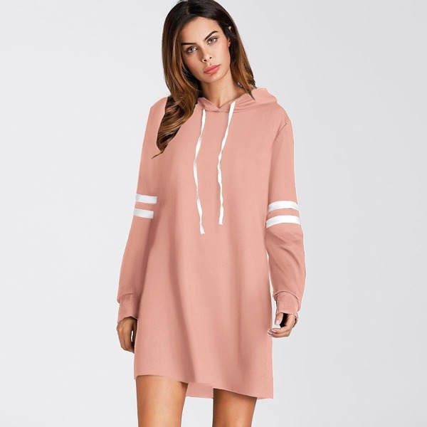 

Striped Sleeve Hooded Sweatshirt Dress