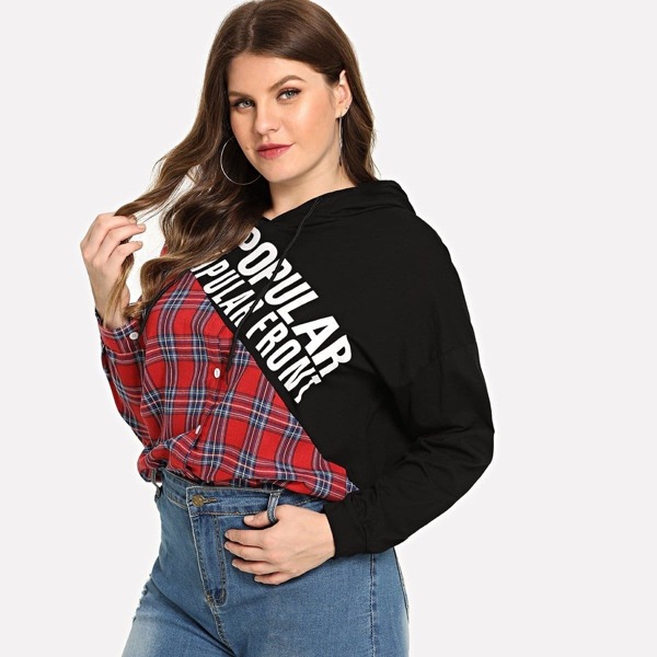 

Plus 2 In 1 Plaid Hoodie