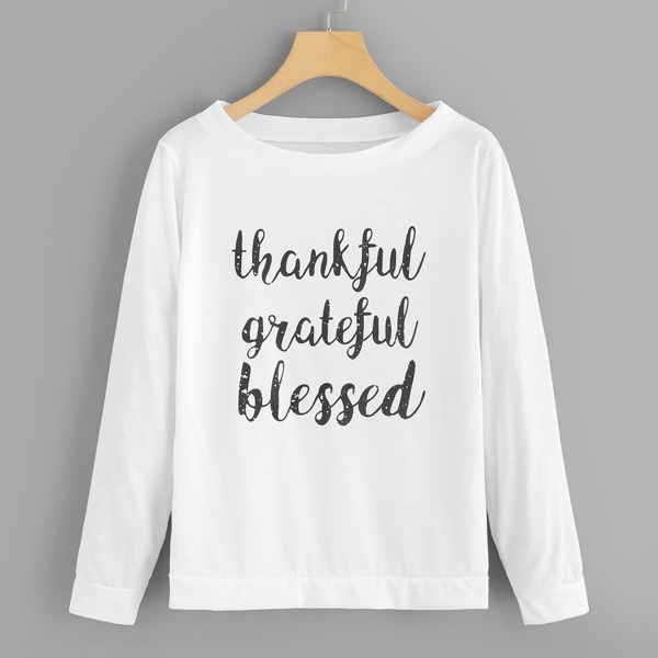 

Letter Print Round Neck Sweatshirt, White