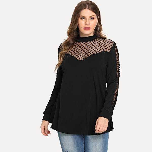 

Plus Fishnet Panel Top, Black