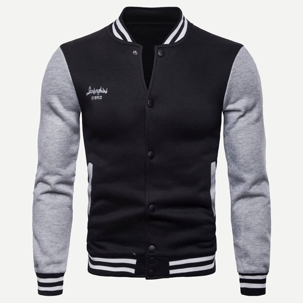 

Men Colorblock Striped Letter Print Jacket, Multicolor