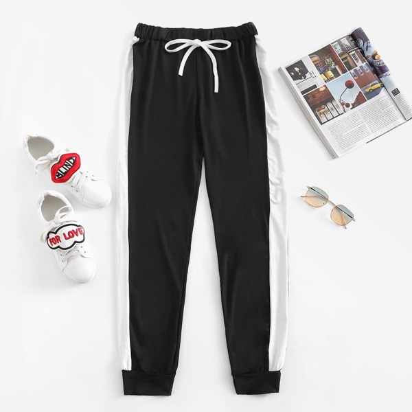 

Contrast Panel Side Sweatpants, Black