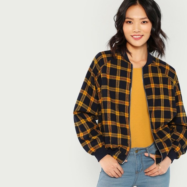 

Raglan Sleeve Plaid Jacket, Multicolor