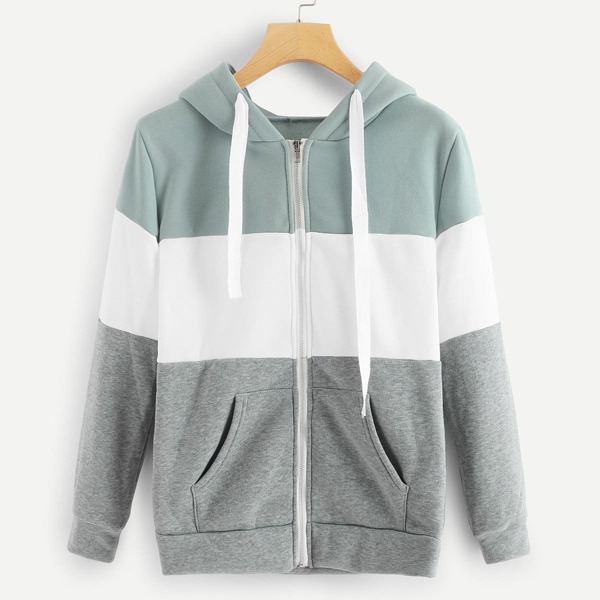 

Drawstring Zip Front Hoodie, Multicolor