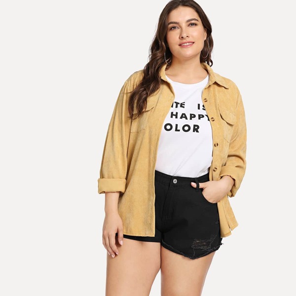 

Plus Pocket Decoration Solid Jacket, Yellow