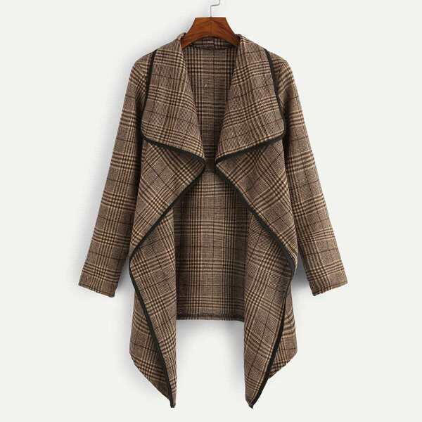 

Plaid Waterfall Neck Coat, Khaki