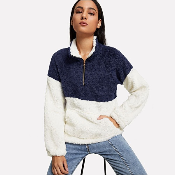 

Drop Shoulder Quarter Zip Teddy Sweatshirt, Multicolor