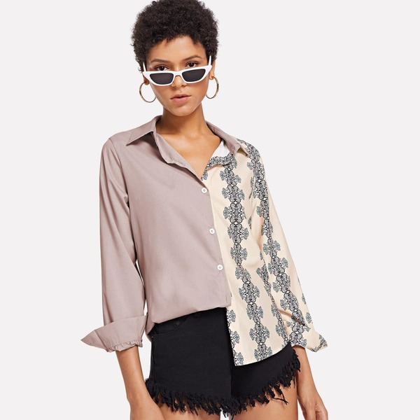 

Contrast Panel Geo Print Blouse